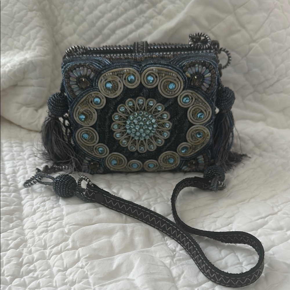 Mary Frances Black and Blue Embellished Clutch